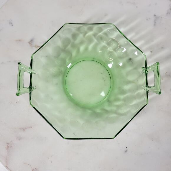 VTG Heisey Octagon Dish 7" Moonbeam Green Candy Bowl Green Trinket Vanity Handle - Picture 9 of 16